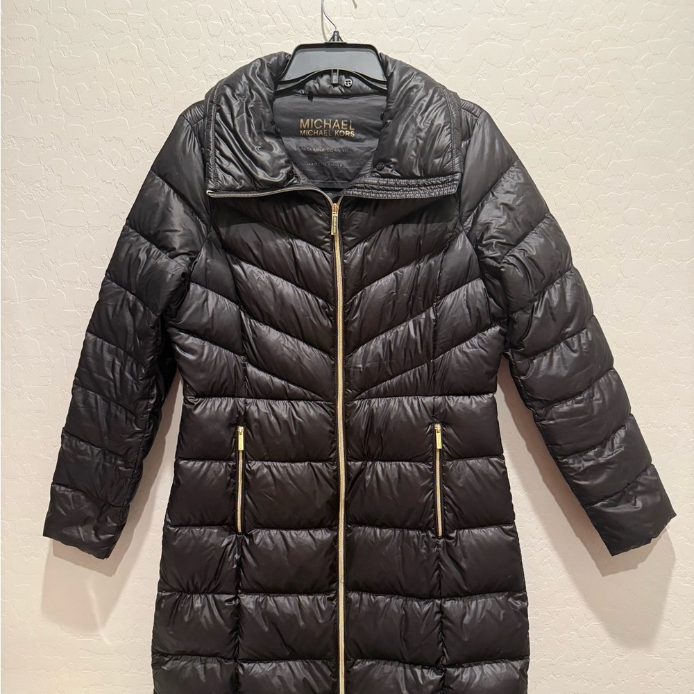 Michael Kors Black Puffer Jacket with Gold Accents